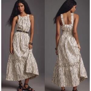 Anthropologie Cream and Black Patterned Maxi Dress
